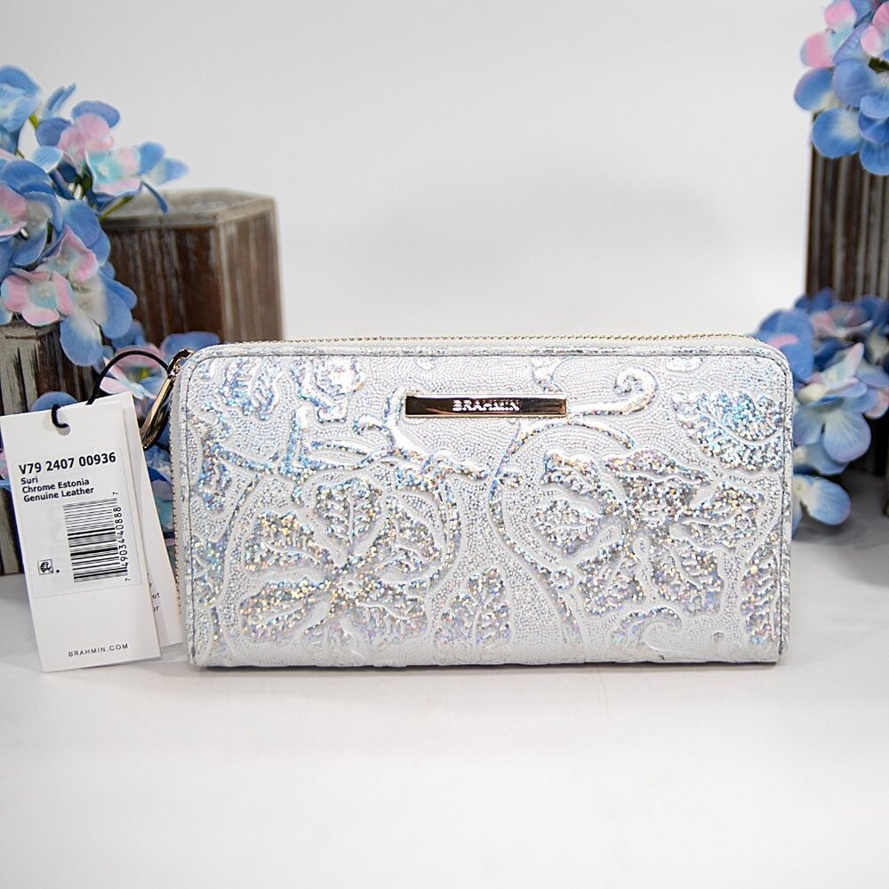 Brahmin Chrome Iridescent Estonia Leather Suri Zip Around Wallet NWT